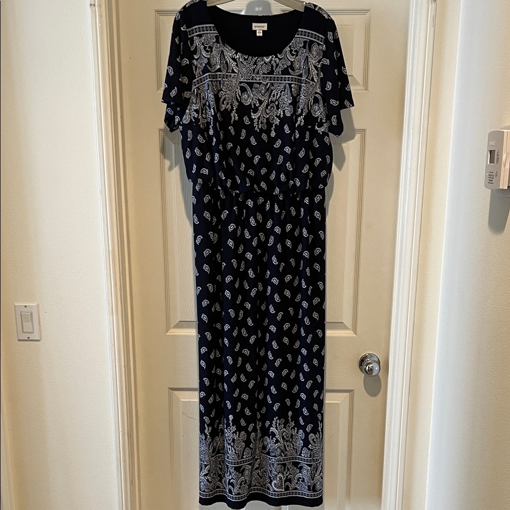 Avenue Navy and White Paisley Maxi Dress